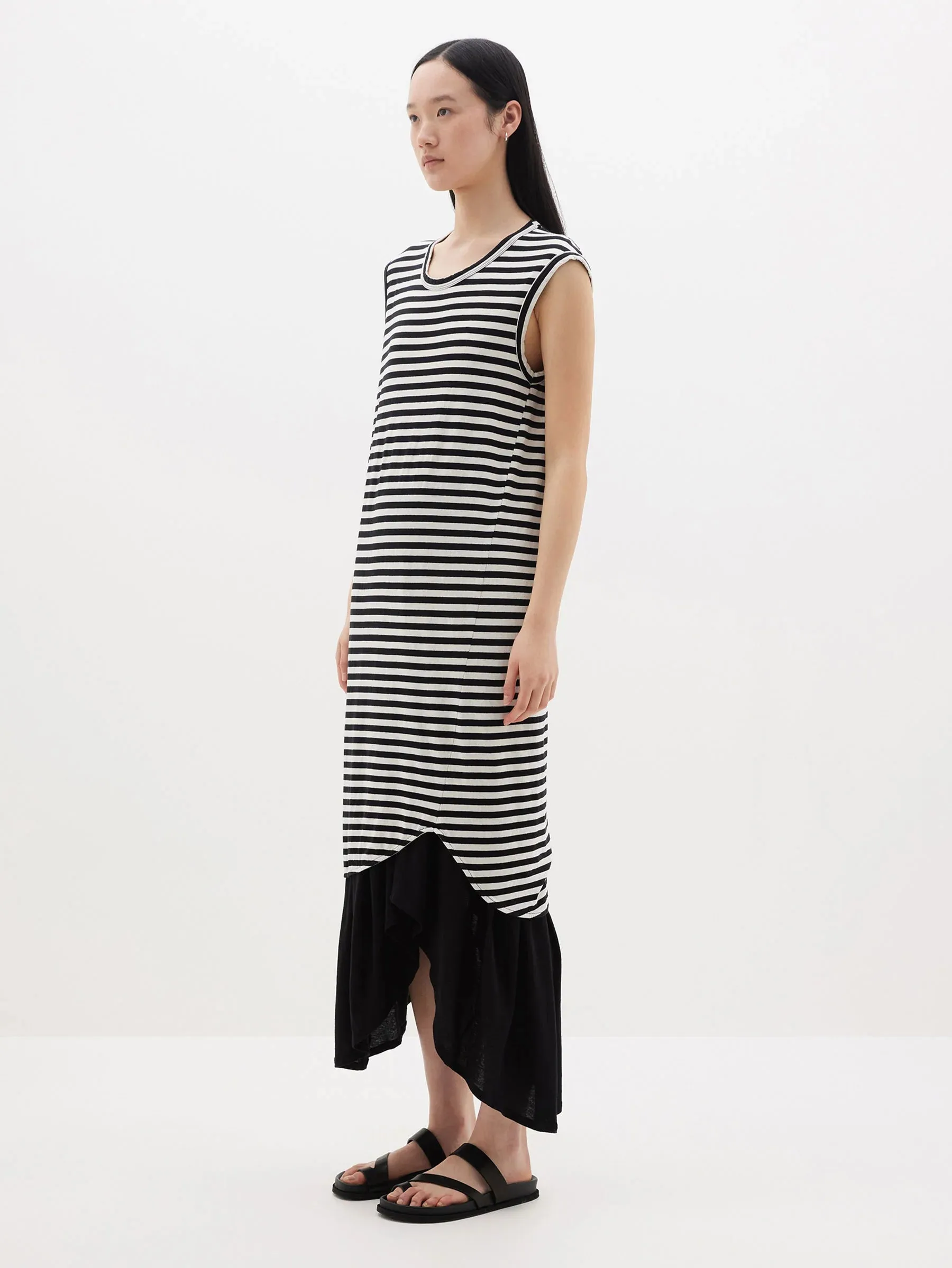 Bassike Stripe Slim Muscle Tank Dress - Undyed/Black