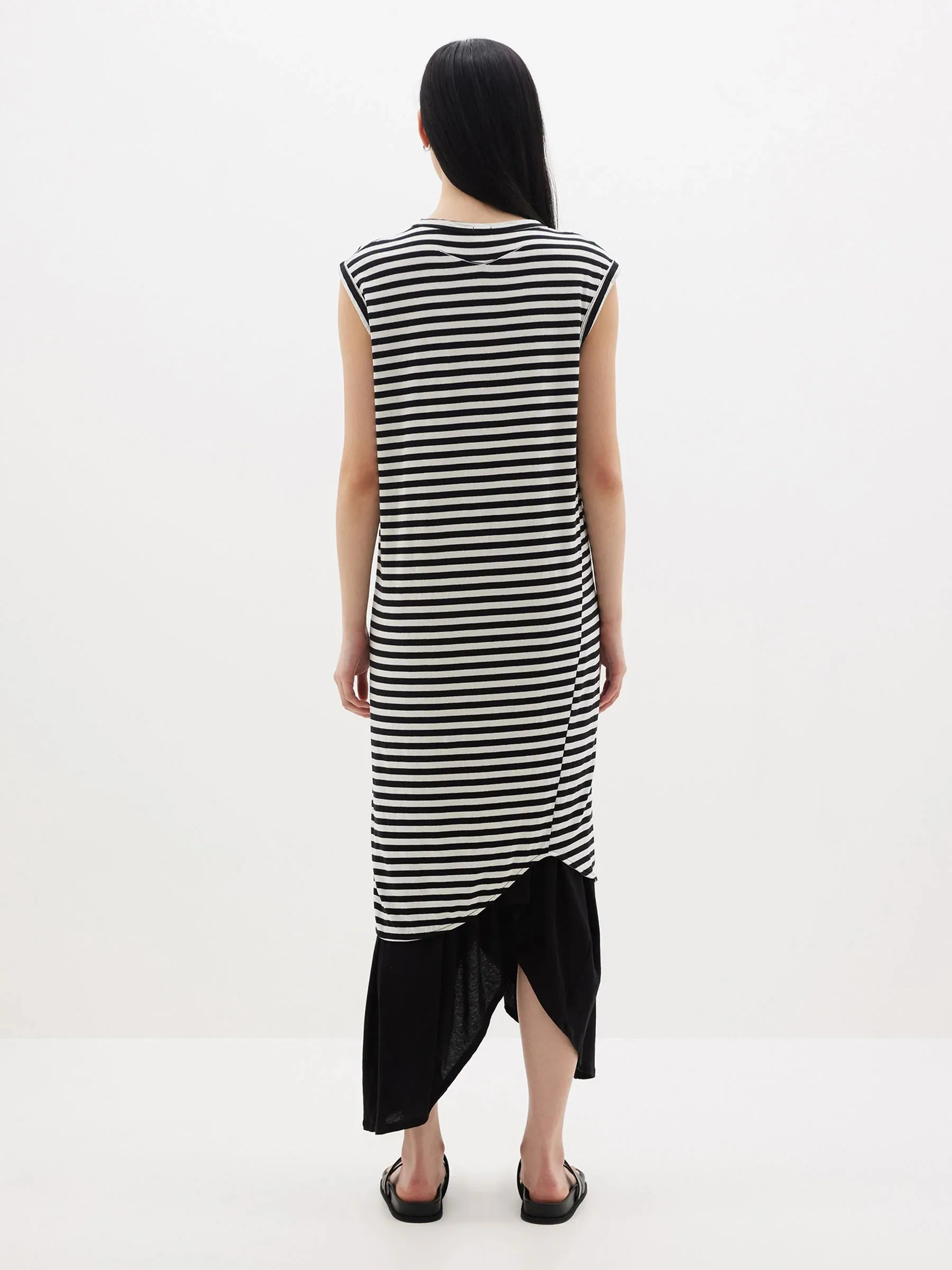 Bassike Stripe Slim Muscle Tank Dress - Undyed/Black