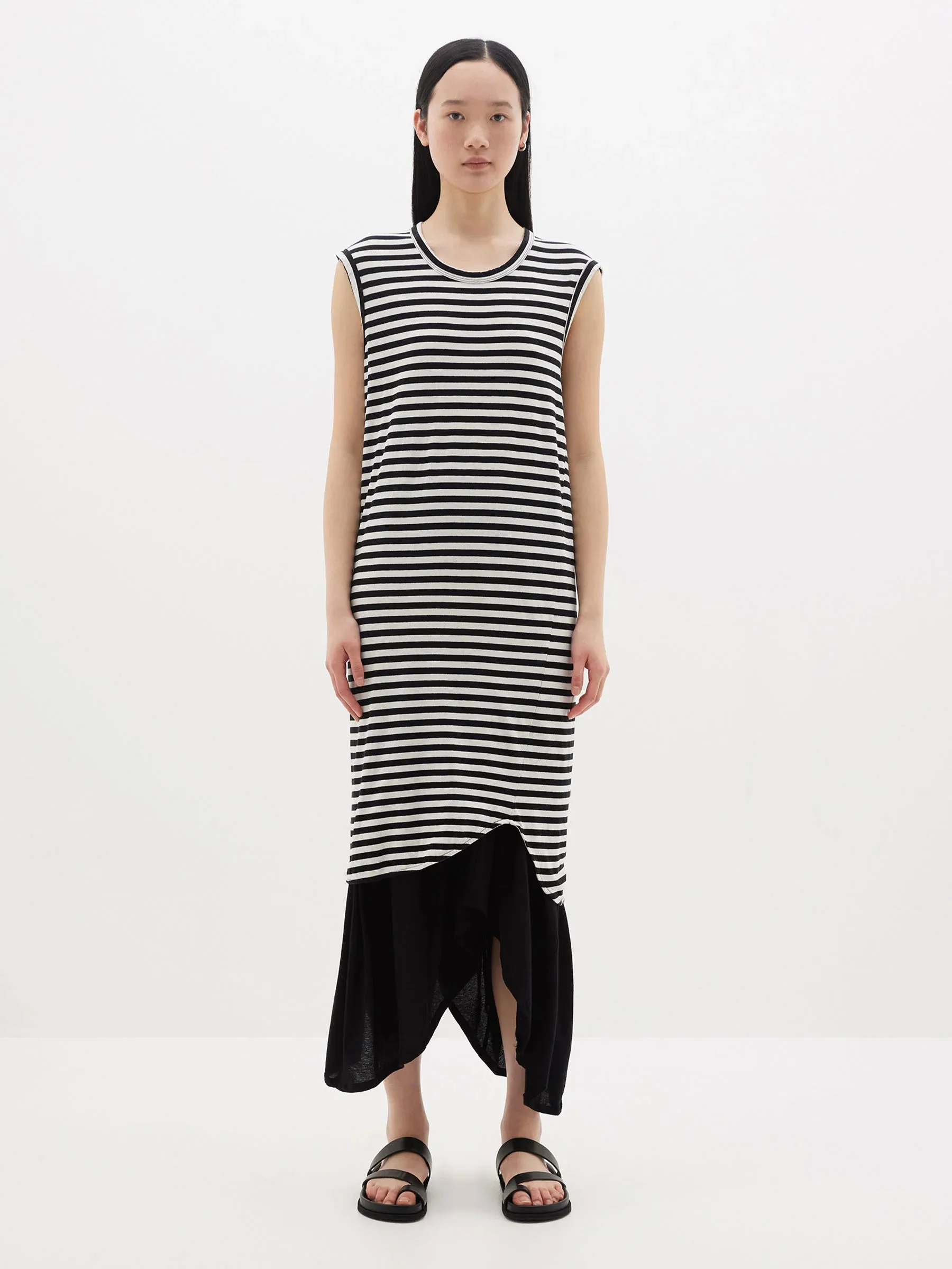 Bassike Stripe Slim Muscle Tank Dress - Undyed/Black
