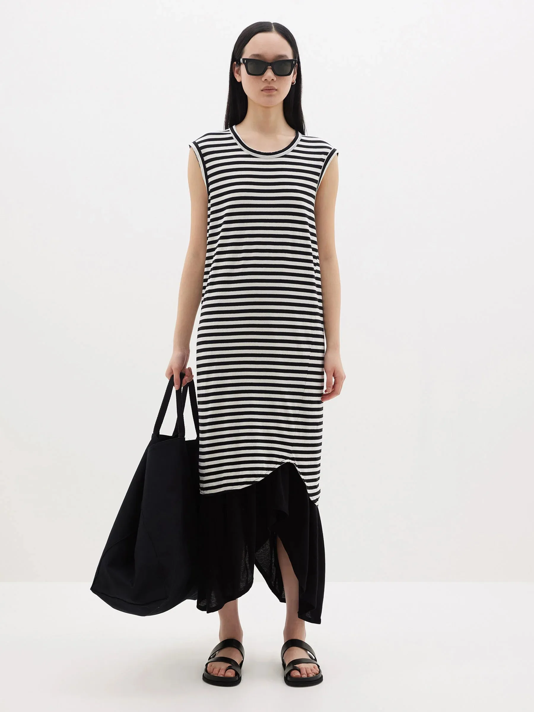 Bassike Stripe Slim Muscle Tank Dress - Undyed/Black