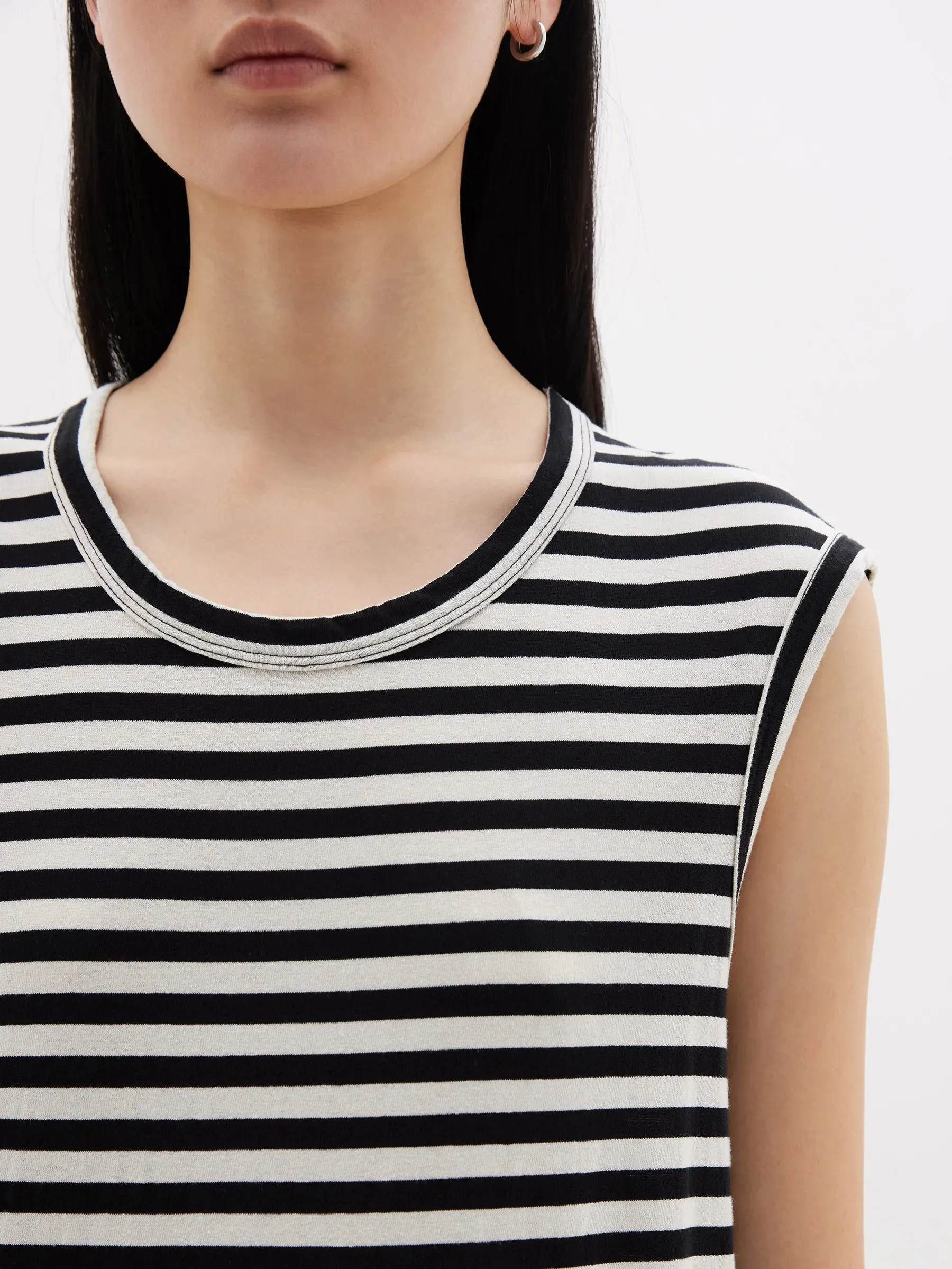 Bassike Stripe Slim Muscle Tank Dress - Undyed/Black