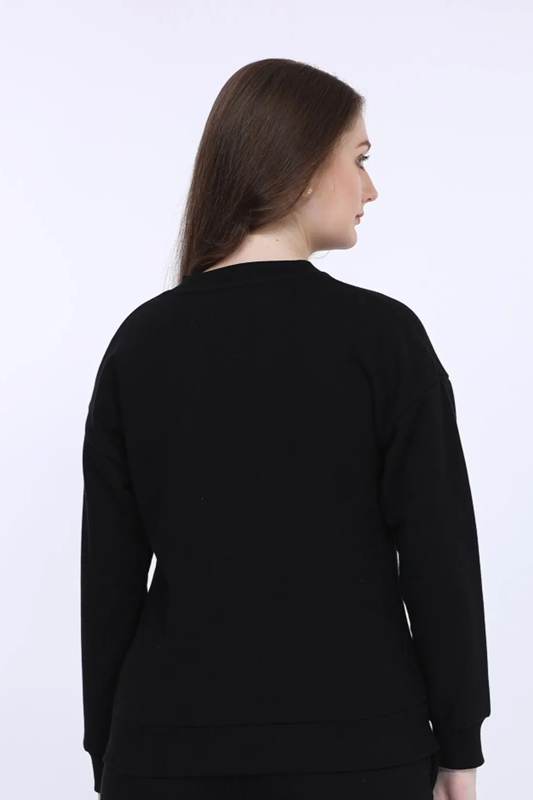 Black Printed Fleece LS Sweatshirt Tee