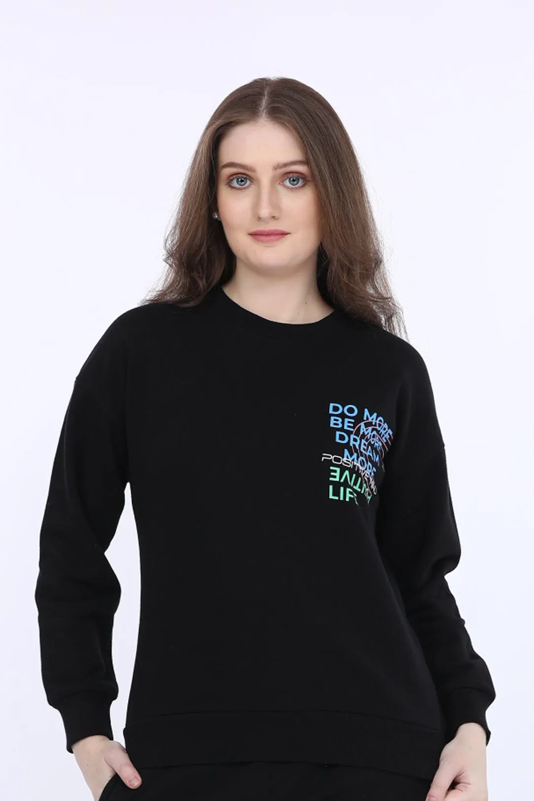 Black Printed Fleece LS Sweatshirt Tee