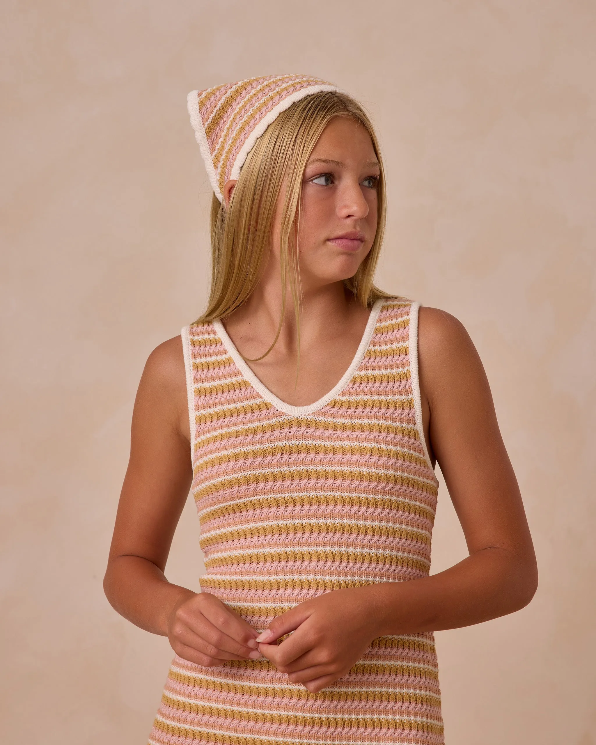 Crochet Tank Mini Dress - Pink Stripe