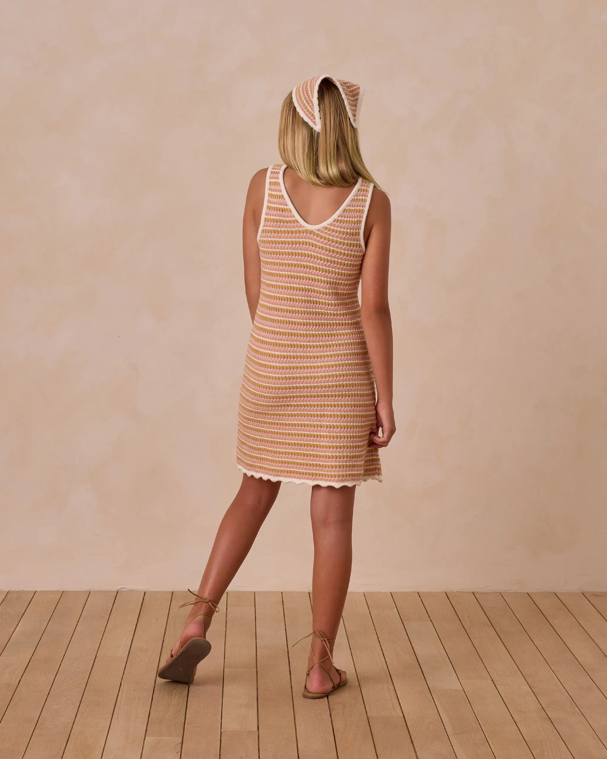 Crochet Tank Mini Dress - Pink Stripe