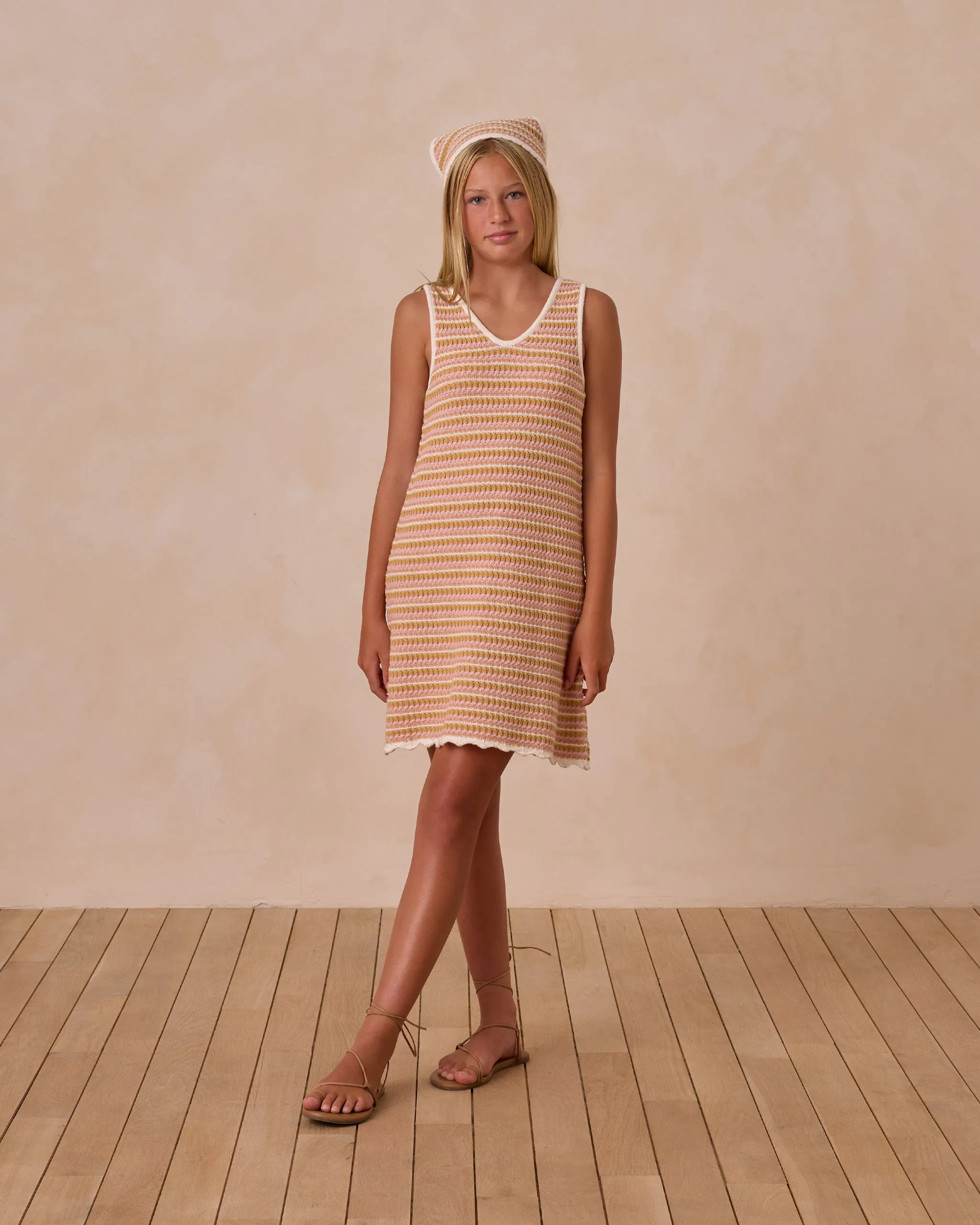 Crochet Tank Mini Dress - Pink Stripe