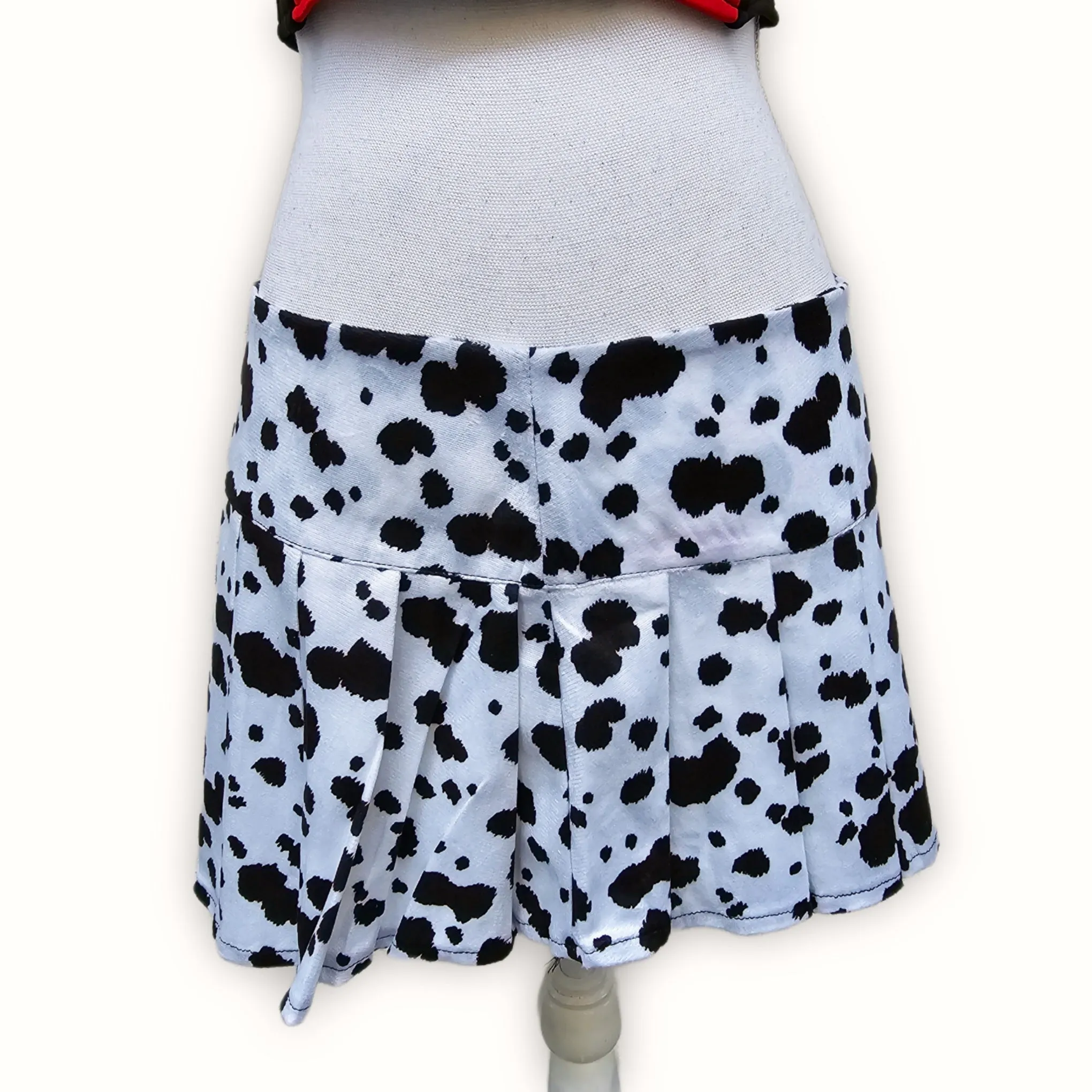 Evil Villain Costume | Cropped Striped Tank & Spotted Print Pleated Skirt