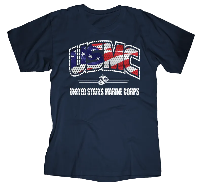 Mesh Flag USMC Mens Tee-Navy