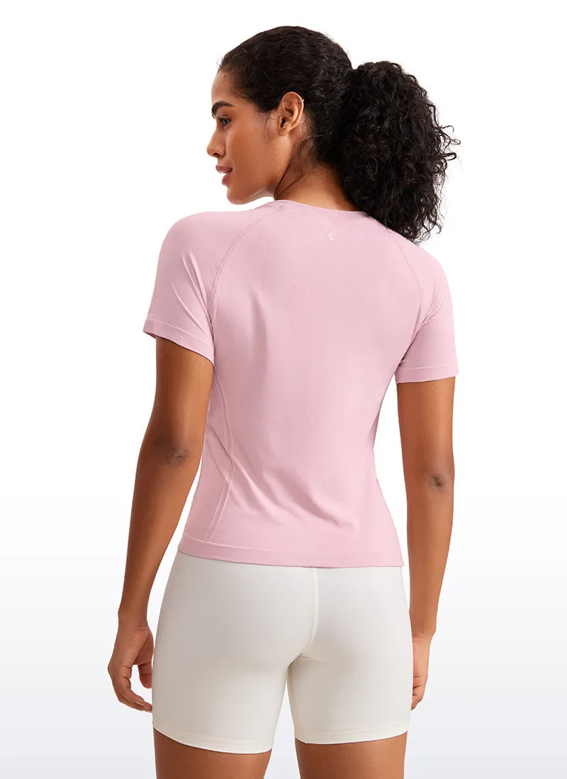 Seamless Crewneck Short Sleeve Shirts Waist Length