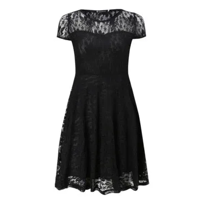 Sexy Print O-Neck Lace Dresses Women Vintage Short Sleeve Hollow Out Summer Dress Female Fashion A-Line Party Dress For Ladies