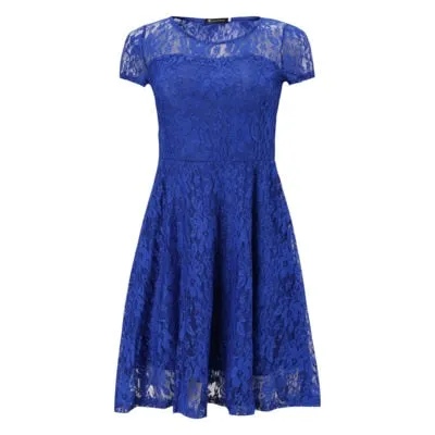 Sexy Print O-Neck Lace Dresses Women Vintage Short Sleeve Hollow Out Summer Dress Female Fashion A-Line Party Dress For Ladies