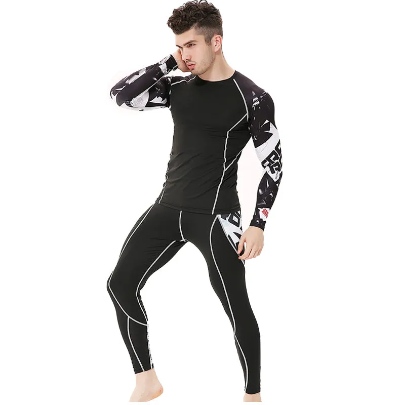 Sportswear Rash Guard Sport Shirt Men Compression Pants Gym Running Shirt Men Fitness Leggings Clothes Tight Suit