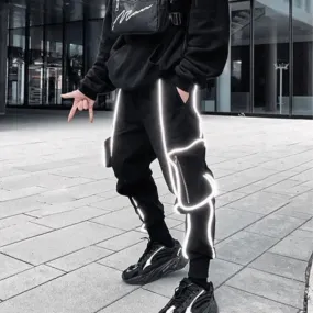 Street hip-hop trend men's trousers reflective casual sports overalls