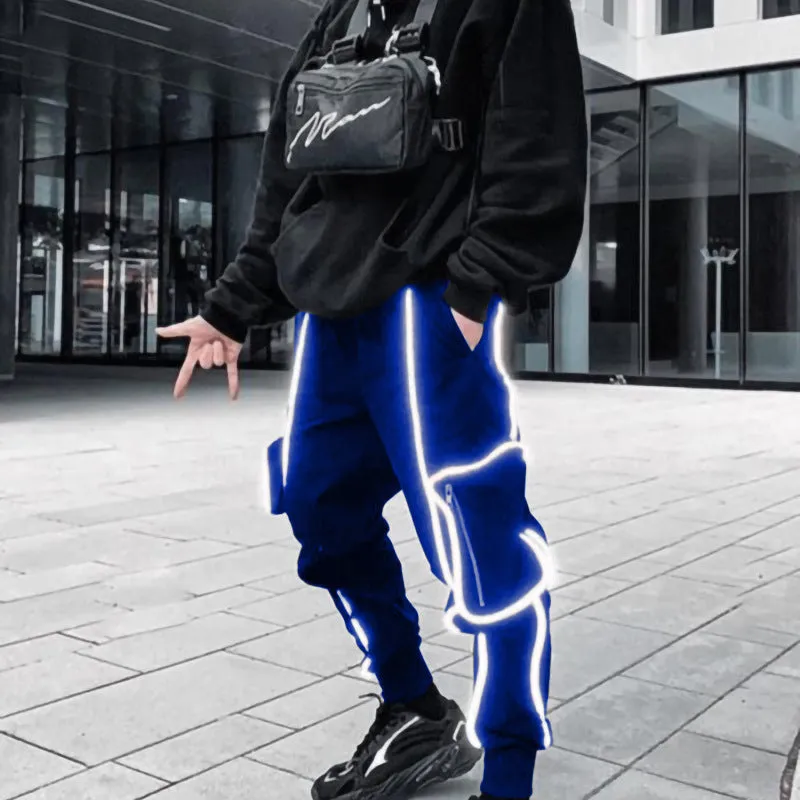 Street hip-hop trend men's trousers reflective casual sports overalls