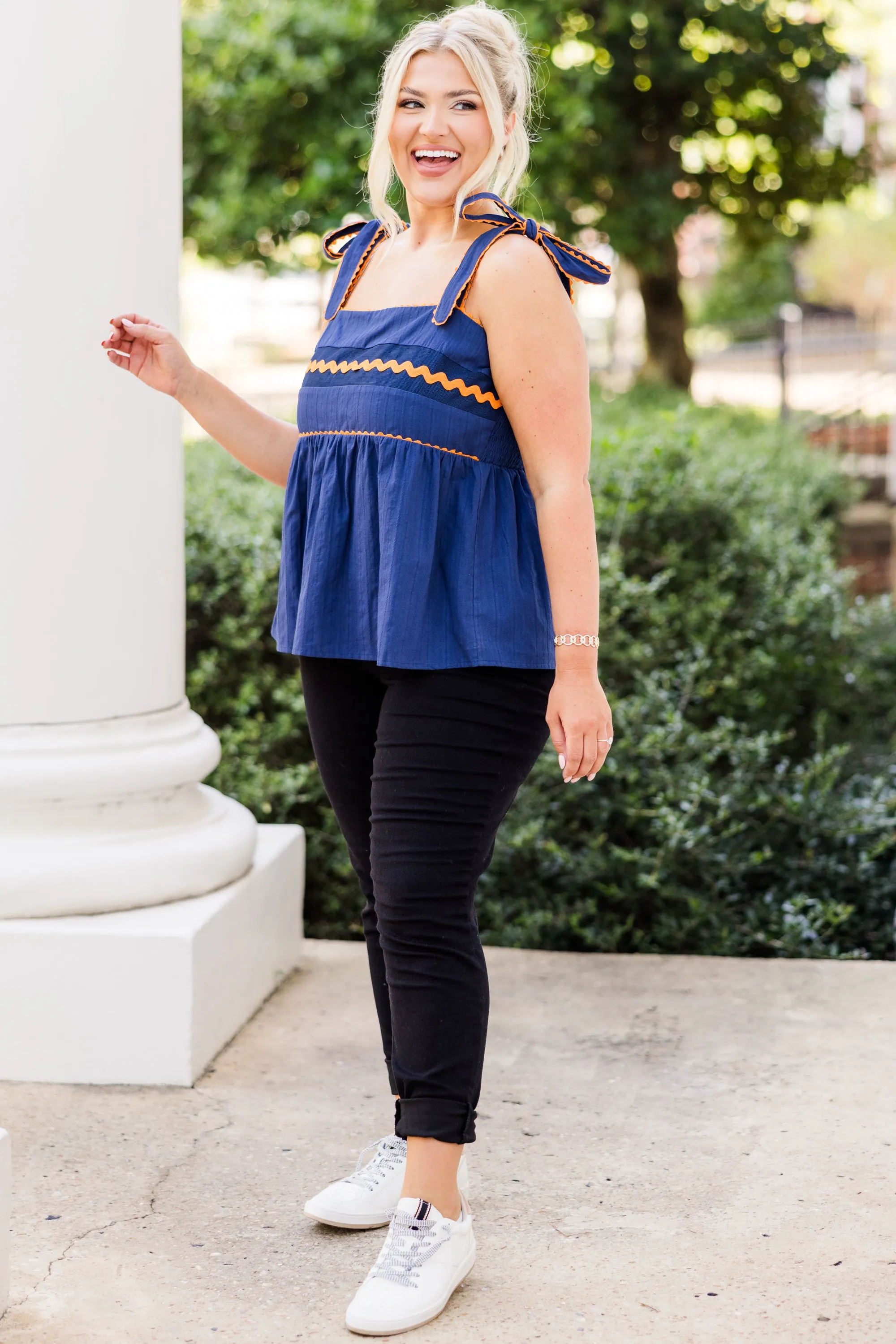 Sweetheart Gameday Babydoll Tank, Blue-Orange