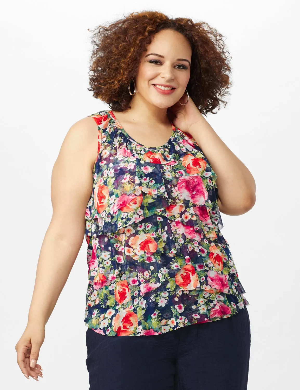 Tie Dye Mesh Ruffle Knit Top