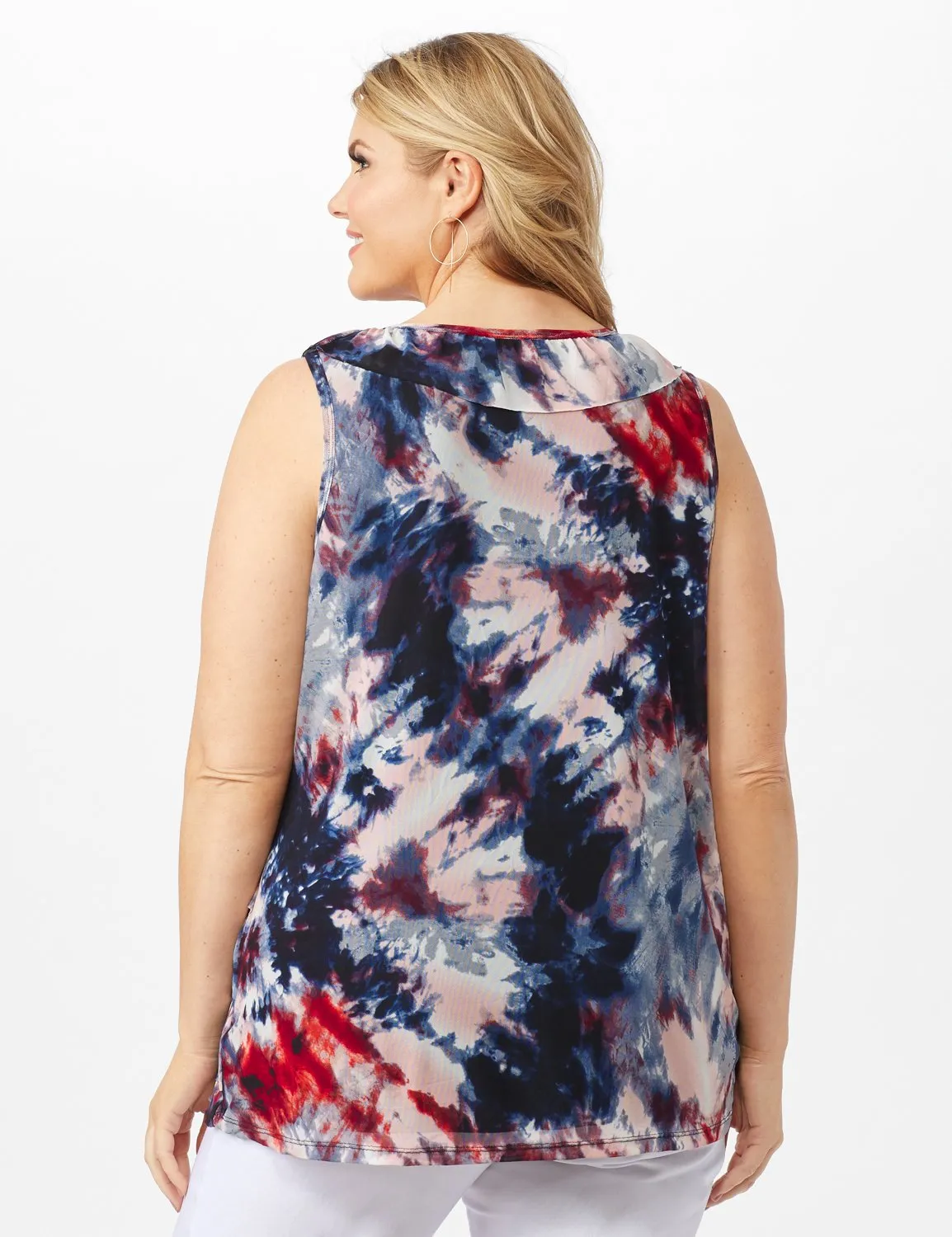 Tie Dye Mesh Ruffle Knit Top