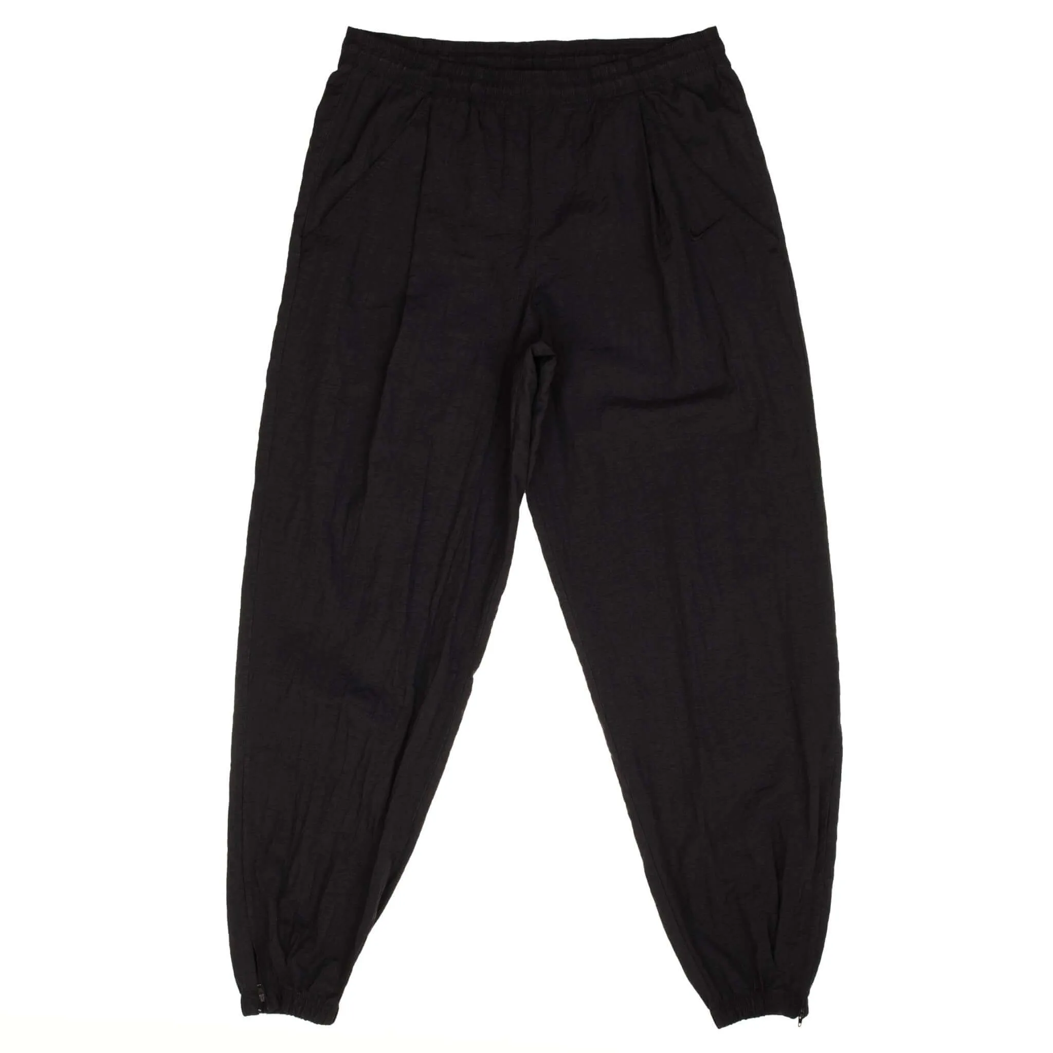 VINTAGE NIKE CLASSIC SWOOSH BLACK NYLON TRACK PANTS 1990S SIZE LARGE